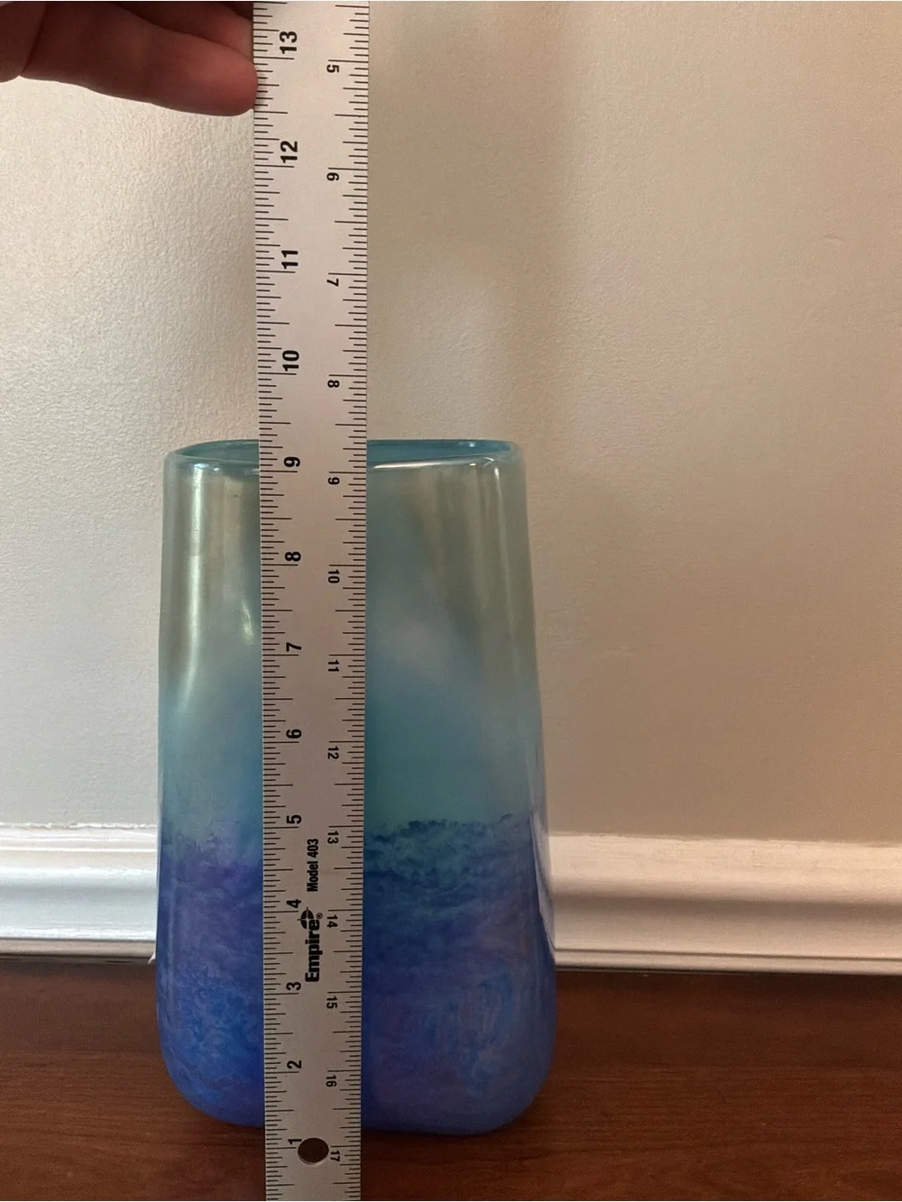 9” Teleflora Contemporary Glass sky Blue  Turquoise Aqua Rectangle vase